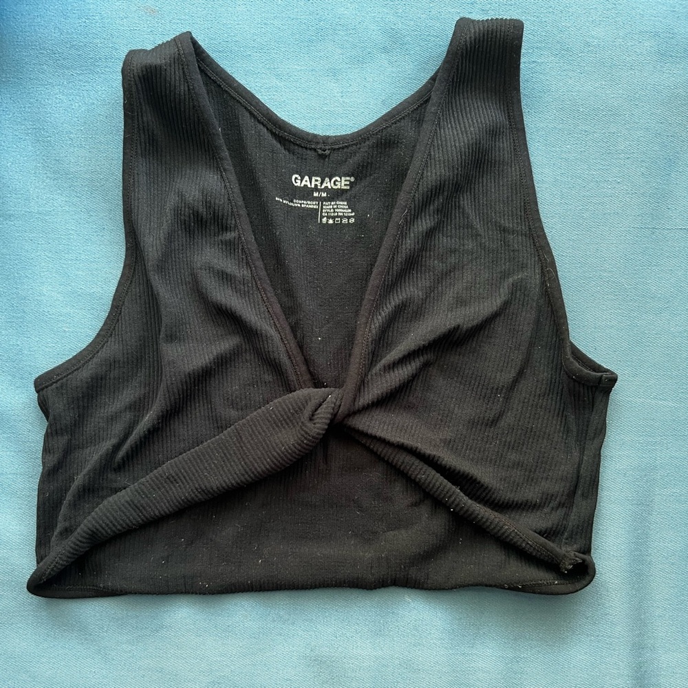 Garage Black Sleeveless Tie Front Crop Tank